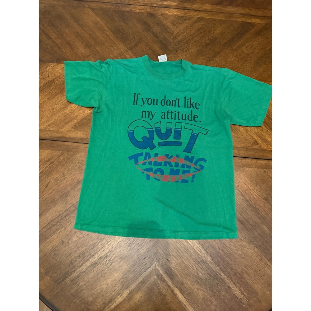 Vintage‎ Jerzees Mens Large Green Attitude Graphic T-Shirt Made in USA 90s Sassy